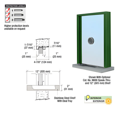 CRL KYNAR® Painted (Specify) Aluminum Standard Inset Frame Exterior Glazed Exchange Window with 12" Shelf and Deal Tray