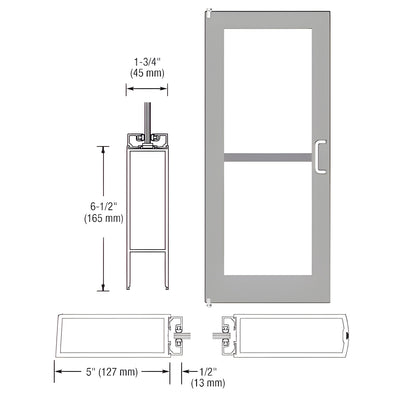 CRL-U.S. Aluminum Clear Anodized 550 Series Wide Stile Inactive Leaf of Pair 3'0 x 7'0 Offset Hung with Pivots for Surf Mount Closer Complete Panic Door with Std. Panic and Bottom Rail
