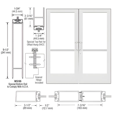 CRL-U.S. Aluminum White KYNAR® Paint Custom Pair Series 400 Medium Stile Offset Hung Geared Hinge Entrance Doors for Overhead Concealed Door Closers