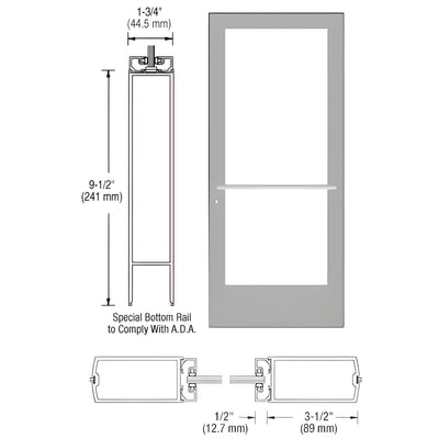 CRL-U.S. Aluminum Clear Anodized Custom Single Series 400 Medium Stile Center Pivot Entrance Door for Overhead Concealed Door Closer