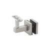 A brushed stainless steel Shore Series glass mounted hand rail bracket shown from a side angle.