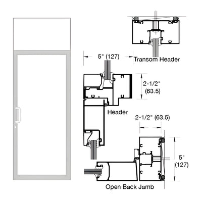CRL-U.S. Aluminum IG500 Series Clear Anodized Class 1 Custom Transom Door Frame for Geared Hinge and Surface Closer