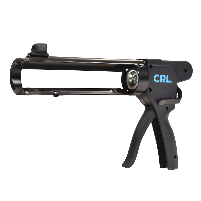 A side view of the black CRL 7:1 ratio rodless caulk gun showing the handle and open frame design.