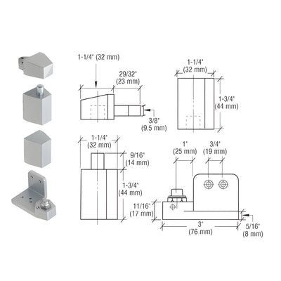 CRL Jackson® Aluminum Left Hand 3/4" Offset Pivot Hinge Set - Flush with Frame Face