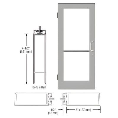 CRL-U.S. Aluminum Clear Anodized 550 Series Wide Stile (LHR) HLSO Single 3'0 x 7'0 Offset Hung with Butt Hinges for Surf Mount Closer Complete Door/Std. MS Lock, 7-1/2" Std. Bottom Rail