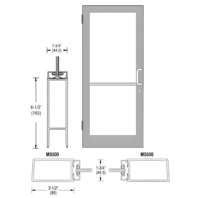 CRL-U.S. Aluminum Clear Anodized 400 Series Medium Stile (LHR) HLSO Single 3'0 x 7'0 Offset Hung with Butt Hinges for Surf Mount Closer Complete Door Std. MS Lock & Bottom Rail