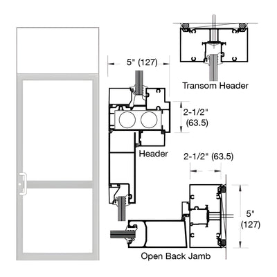 CRL-U.S. Aluminum IG500 Series Clear Anodized Custom Transom Door Frame for Butt Hinge, CVR Panic, and Overhead Concealed Closer