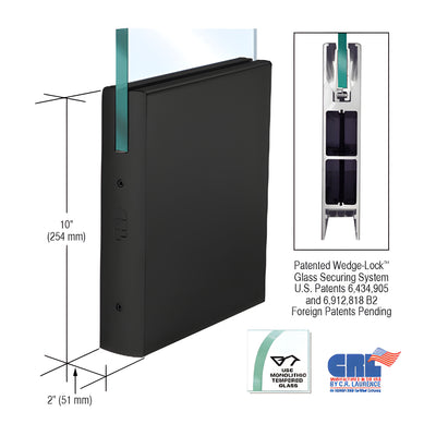 CRL Black Powder Coated 1/2" Glass 10" Square Door Rail Without Lock - 35-3/4" Length