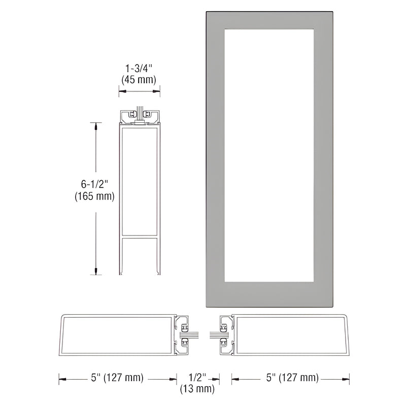 Technical line drawing showing the profile and dimensions of a 550 wide offset hung entrance door frame.
