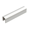 A section of polished stainless steel U-channel cap rail for glass railings.