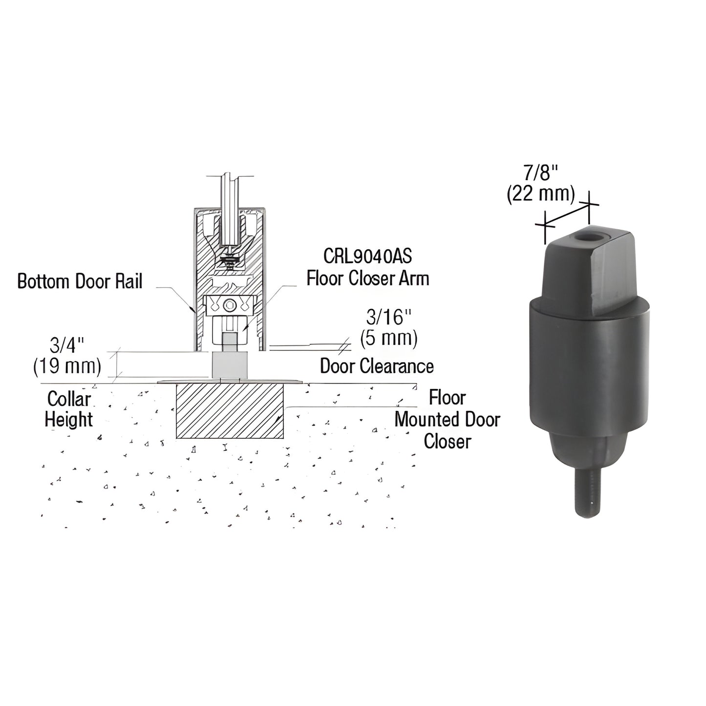CRL Tapered Spindle for Floor-Mounted Door Closer 3/4" (19.1mm)