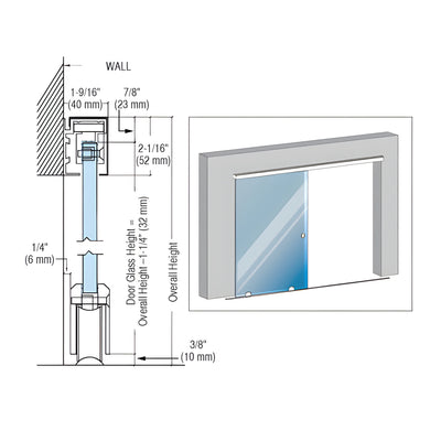 CRL Brushed Stainless GSDH1 Series Single Bottom Rolling Door Installation Assembly - 118"