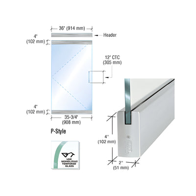 CRL Dry Glazed Frameless Glass 3'-0" P-Style Brushed Stainless Single Door Complete Entrance Kit - without Lock