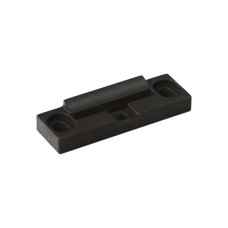 A black CRL-U.S. Aluminum Snubber Receiver featuring a rectangular base with mounting holes and a central cylindrical catch.