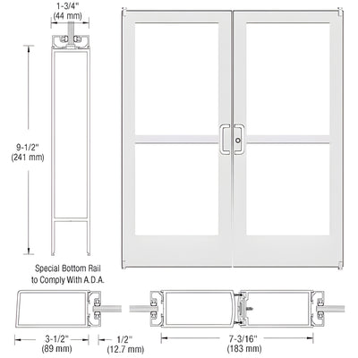 CRL-U.S. Aluminum White KYNAR® Paint Custom Pair Series 400 Medium Stile Offset Pivot Entrance Doors With Panics for Surface Mount Door Closers