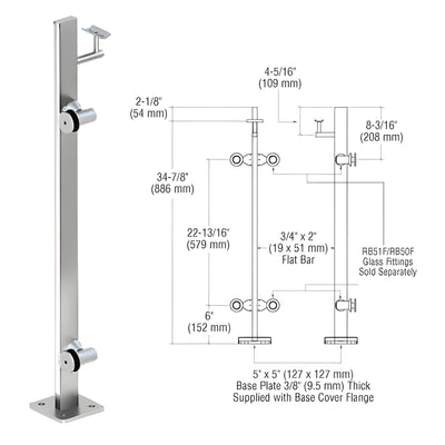 CRL Polished Stainless 36" P3 Series Left Hand End Post Railing Kit