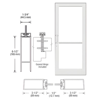 CRL-U.S. Aluminum White KYNAR® Paint Custom Single Series 400 Medium Stile Geared Hinge Entrance Door for Surface Mount Door Closer