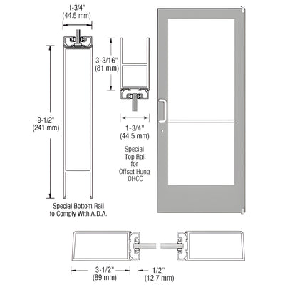 CRL-U.S. Aluminum Clear Anodized Custom Single Series 400 Medium Stile Offset Pivot Entrance Door for Overhead Concealed Door Closer
