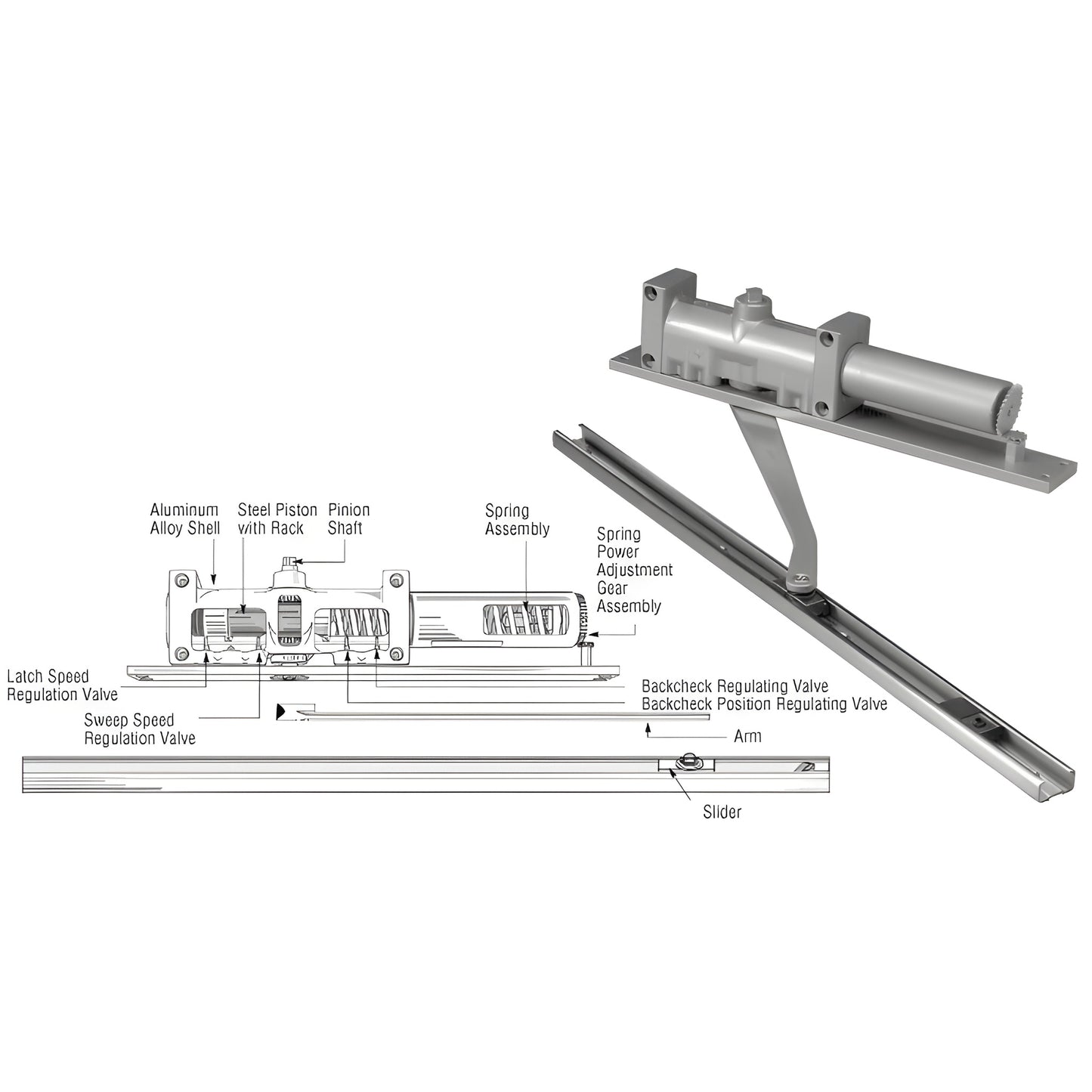 Norton® 7900 Aluminum Left-Hand No-Hold-Open Interior Door Closer