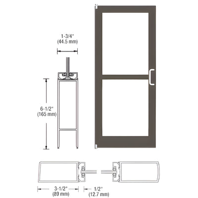 CRL-U.S. Aluminum Bronze Black Anodized 400 Series Medium Stile Inactive Leaf of Pair 3'0 x 7'0 Offset Hung with Pivots for Surf Mount Closer Complete Panic Door for 1" Glass with Standard MS Lock and Bottom Rail