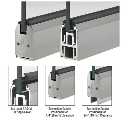 CRL Brushed Stainless 2-5/16" x 120" Length Low Profile Tapered Sidelite Rail With Saddle