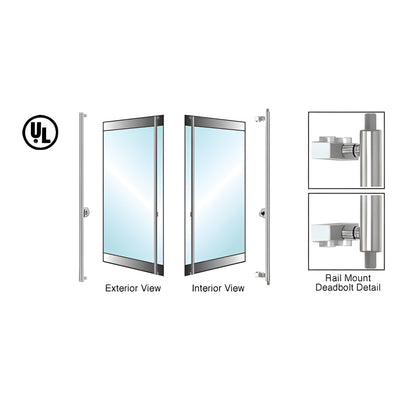 CRL-Blumcraft® Brushed Stainless Left Hand Double Acting Rail Mount 'F' Exterior Top and Bottom Secured Deadbolt Handle With Cylinder Outside and Thumbturn Inside