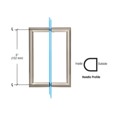CRL 6" Brushed Nickel RM Series Flat Outside Surface/Round Tubing Inside Back-to-Back Pull Handle