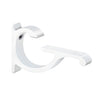 A single gloss white aluminum shelf bracket designed for glass mounting.