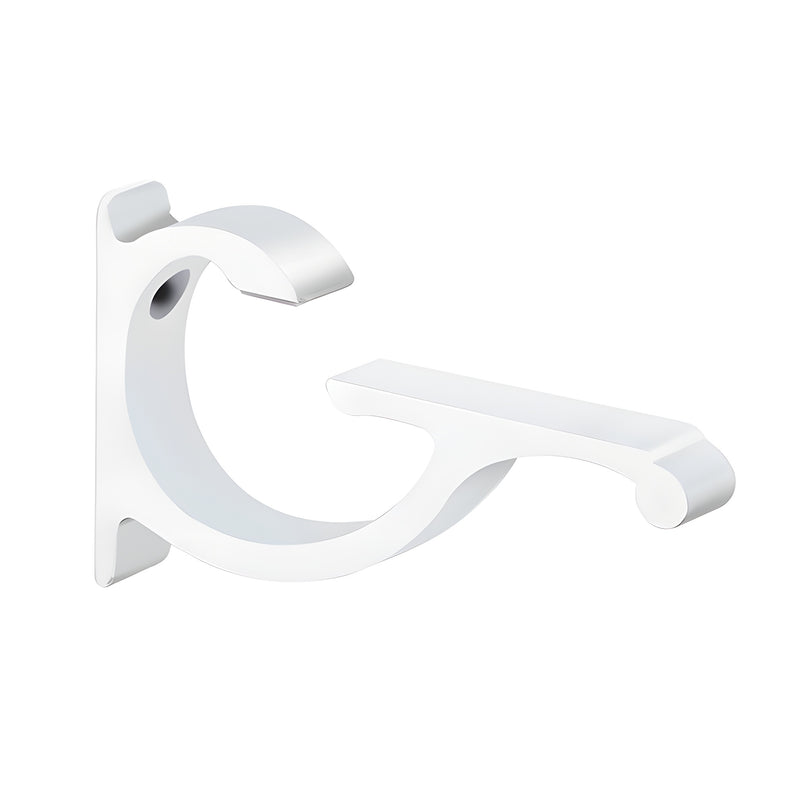 A single gloss white aluminum shelf bracket designed for glass mounting.