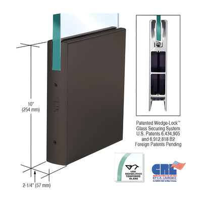 CRL Black Bronze Anodized 3/4" Glass 10" Square Door Rail Without Lock - Custom Length