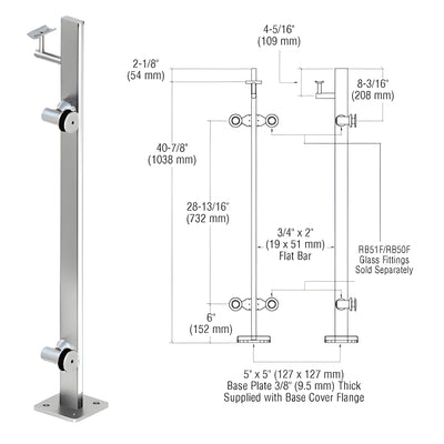 CRL Polished Stainless 42" P3 Series Right Hand End Post Railing Kit
