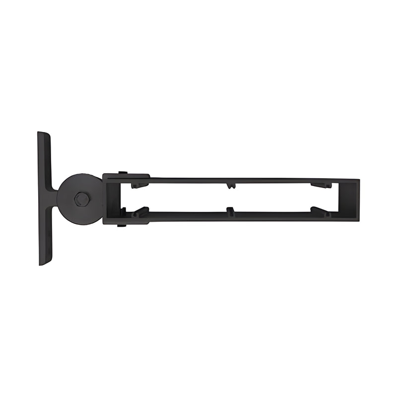 A side view of a dark bronze rectangular single operable mounting bracket with a pivot mechanism.