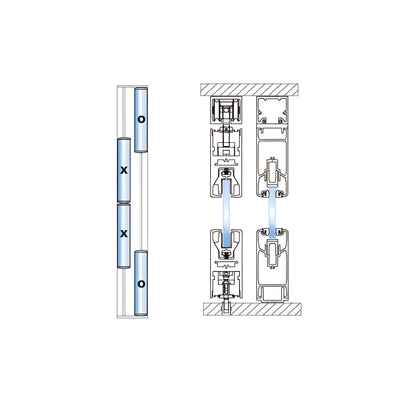 CRL Black Powder Coated 4-Panel OXXO Bi-Part Overhead Double Track Sliding Door System