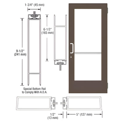 CRL-U.S. Aluminum Bronze Black Anodized Custom Size Single Series 550 Wide Stile Butt Hinge Entrance Door for Overhead Concealed Door Closer