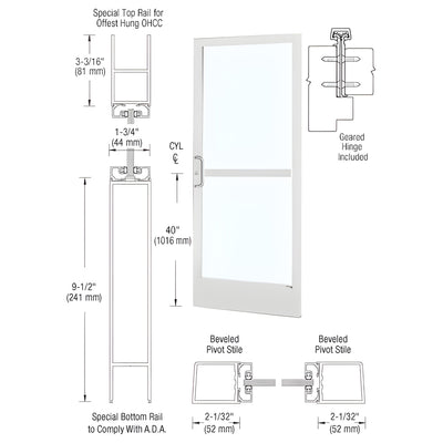CRL-U.S. Aluminum White KYNAR® Paint Custom Single Series 250 Narrow Stile Geared Hinge Entrance Door With Panic for Overhead Concealed Door Closer
