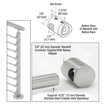 CRL 316 Polished Stainless Right End Standoff Connector (Radius Back)