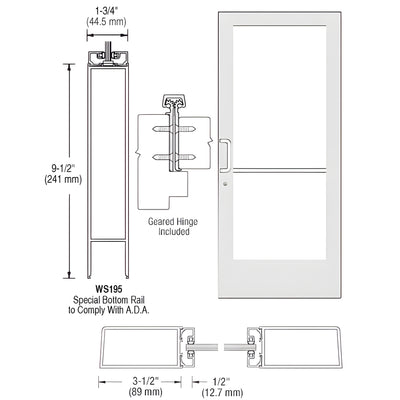 CRL-U.S. Aluminum White KYNAR® Paint Custom Single Series 400 Medium Stile Offset Hung Geared Hinge Entrance Door for Surface Mount Closer