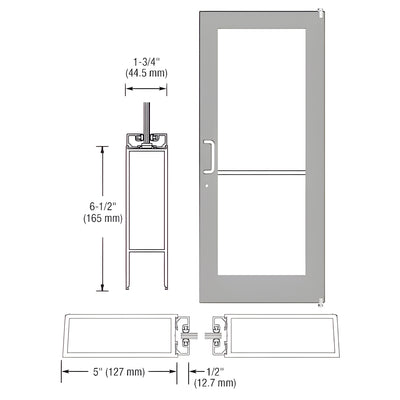 CRL-U.S. Aluminum Clear Anodized 550 Series Wide Stile (RHR) HRSO Single 3'0 x 7'0 Offset Hung with Pivots for Surf Mount Closer Complete Door Std. MS Lock and Bottom Rail