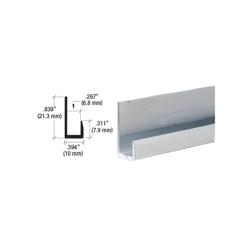 A technical diagram showing the profile dimensions next to a perspective view of the satin anodized aluminum J-channel.