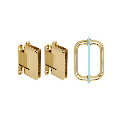 CRL Polished Brass Pinnacle Shower Pull and Hinge Set