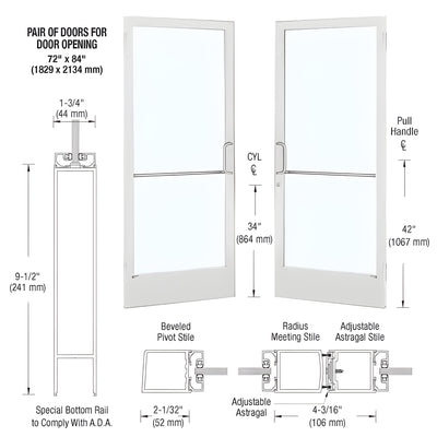 CRL-U.S. Aluminum White KYNAR® Paint Custom Pair 72" x 84" Series 250 Narrow Stile Butt Hinge Entrance Door