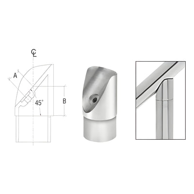 CRL Polished Stainless 45 Degree Coped Perpendicular Collar for 2" Tubing