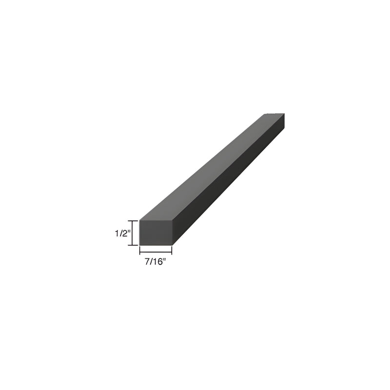 A black rectangular silicone rubber setting block shown with 1/2 inch thickness and 7/16 inch width dimensions.