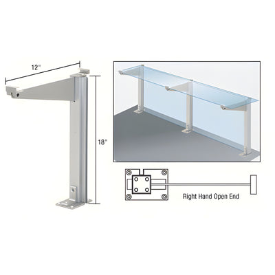 CRL Satin Anodized 18" High Right Hand Open End Design Series Partition Post with 12" Deep Top Shelf
