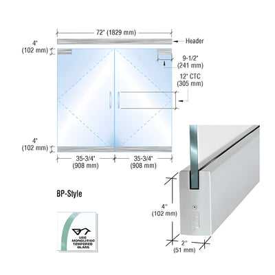 CRL Dry Glazed Frameless Glass 6' BP-Style Brushed Stainless Double Door Complete Entrance Kit - without Lock