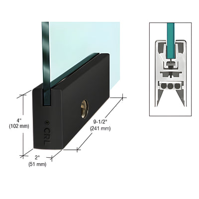 Matte Black 4" Square DRS Door Rail With Lock for 1/2" Glass - 9-1/2" Length