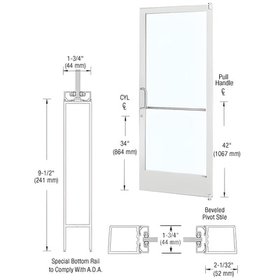 CRL-U.S. Aluminum White KYNAR® Paint Custom Single Series 250 Narrow Stile Offset Pivot Entrance Door for Surface Mount Door Closer