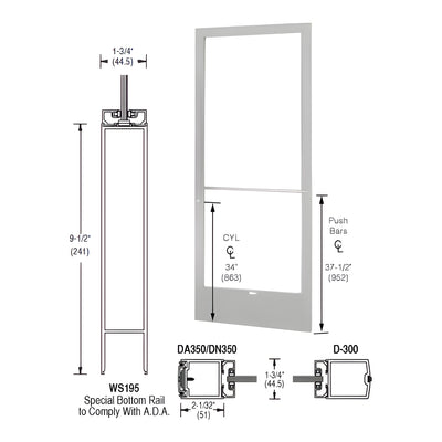 CRL-U.S. Aluminum Clear Anodized 250 Series Narrow Stile Active Leaf of Pair 3'0 x 7'0 Center Hung for OHCC w/Standard Push Bars Complete Door Std. Lock & 9-1/2" Bottom Rail