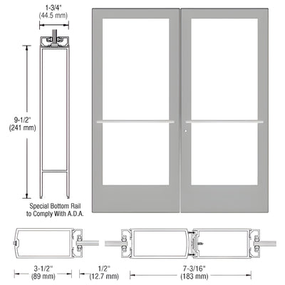 CRL-U.S. Aluminum Clear Anodized Custom Pair Series 400 Medium Stile Center Pivot Entrance Door for Overhead Concealed Door Closers
