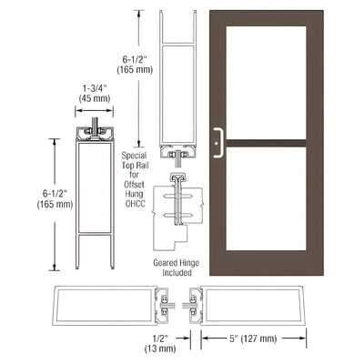 CRL-U.S. Aluminum Class I Bronze Black Anodized Custom Single Series 550 Wide Stile Geared Hinge Entrance Door for Panic and Overhead Concealed Door Closer